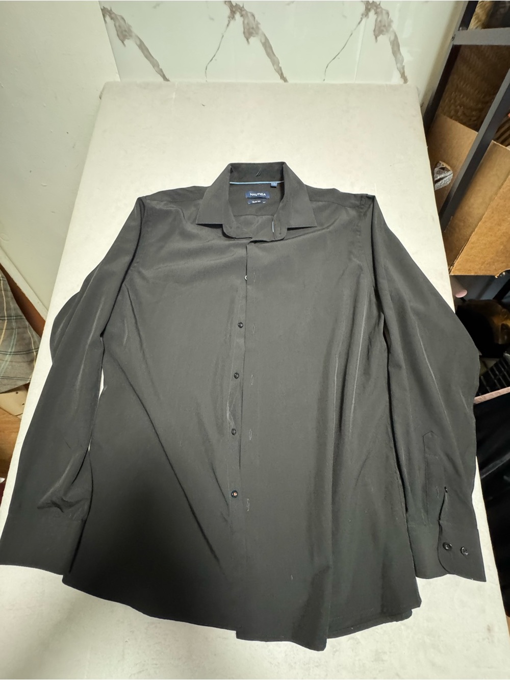 Nautica Men’s Black Long-Sleeve Dress Shirt - Classic Button-Front